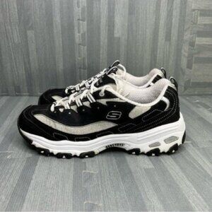 Skechers D'Lites Sneakers Womens Size 8.5 Black/White Glitter
